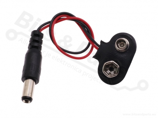 Voedings-stekker Jack Plug Male DC 2,1x5,5mm naar 9V batterij connector